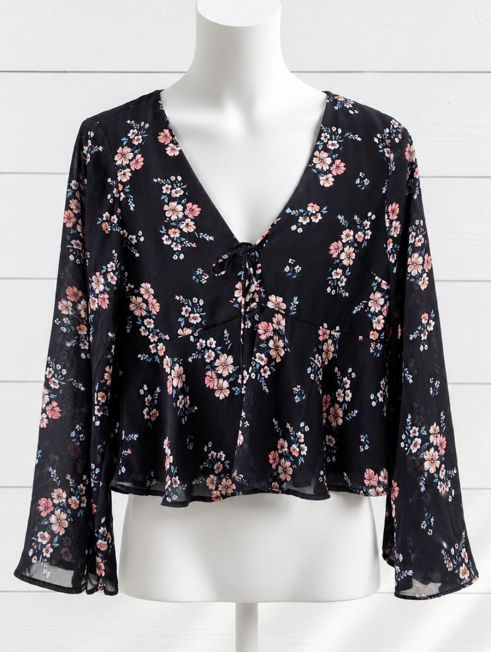 Divided Black Floral Long Sleeve Top Size 6